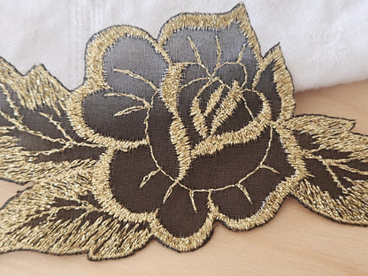 broderie fleur noir rose doré longue 15 cm T1-15