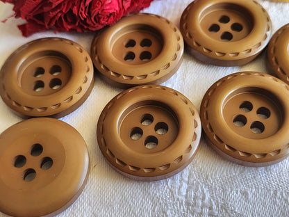 Lot 7 gros boutons vintage marron  bord effet couture 2,9 cm ref 1293
