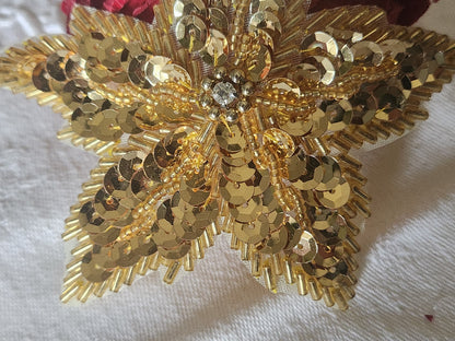 broderie perlé or vintage  ornement application sequin  9,3 cm T1