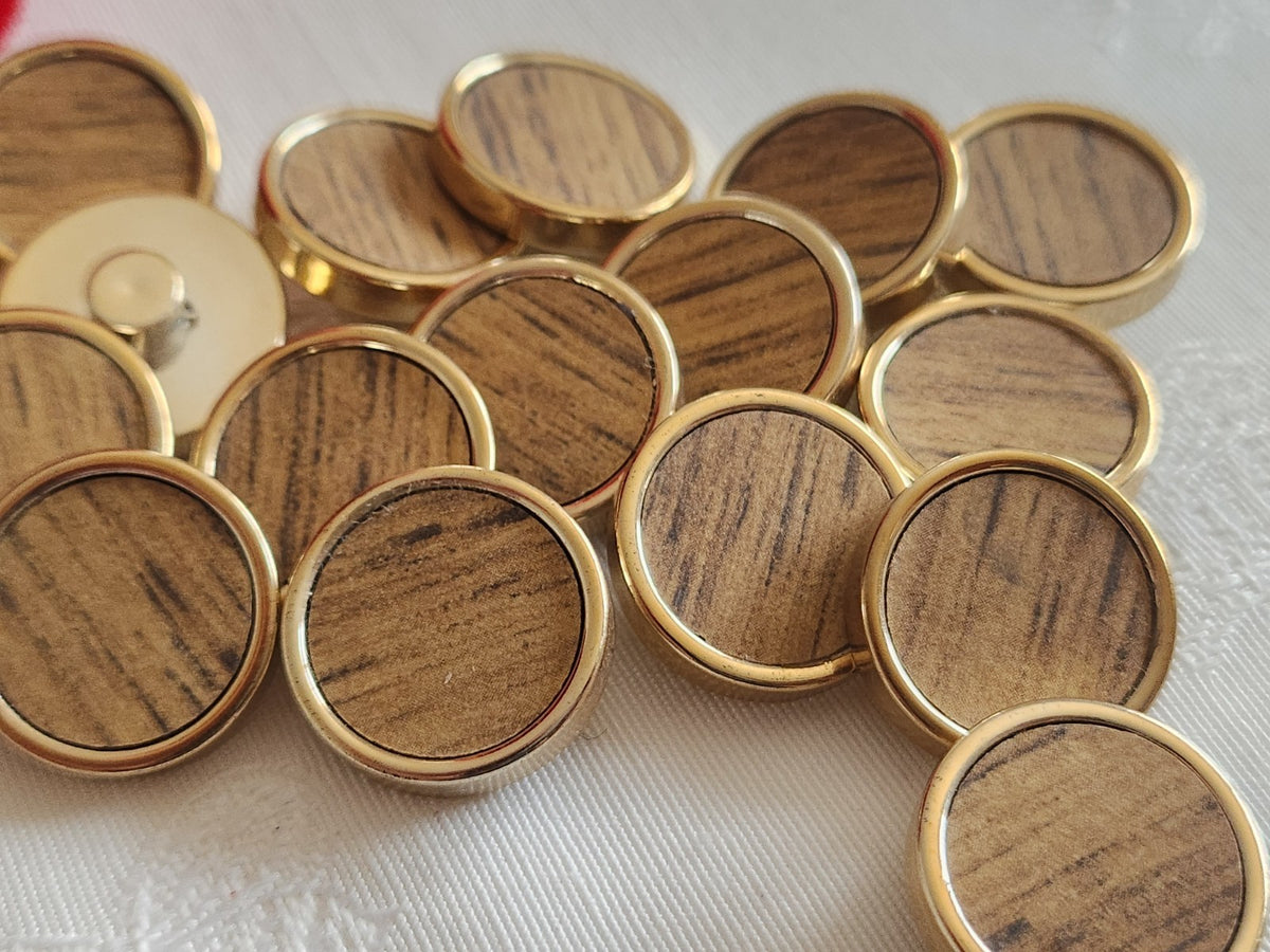 Lot 12 boutons vintage kitch doré effet bois acrylique 2 cm ou 20 mm ref 6342
