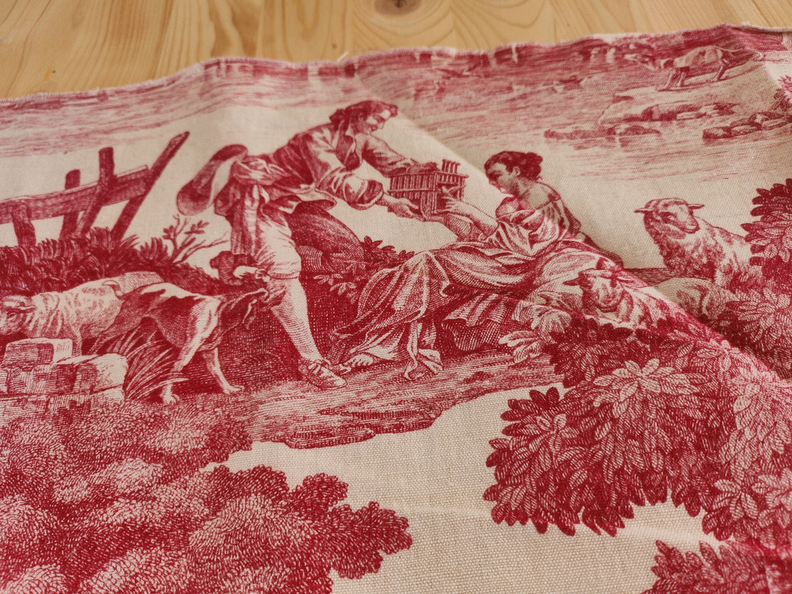 Ancien coupon de tissu toile de jouy "le printemps " d'aprés Boucher petit B6
