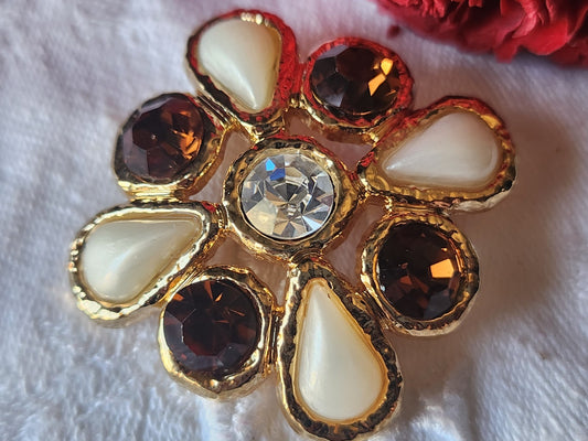 Enorme bouton vintage kitch doré plastique strass en verre 3,8 cm ref 5539