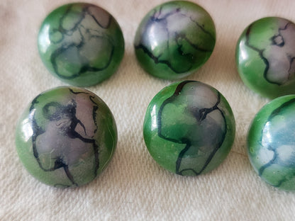 Lot 6 boutons vintage en verre bleu vert marbré ancien 1,5 cm ref 6446