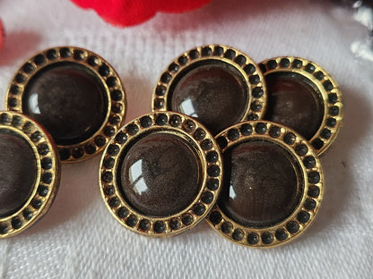 Lot 6 boutons vintage en metal coeur marron joli pied doré 1,8 cm ref 1793