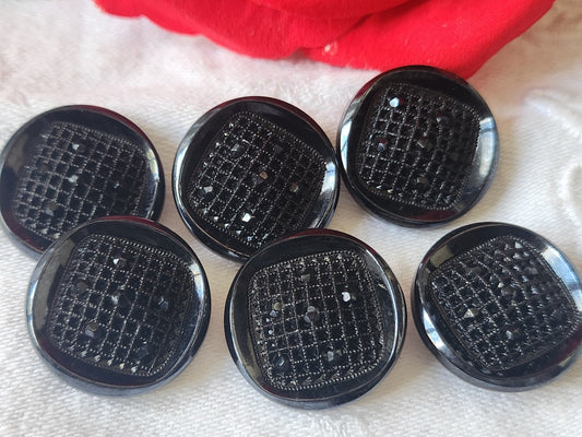 Lot 6 gros boutons anciens en verre gris vintage  2,2 cm ref 5015
