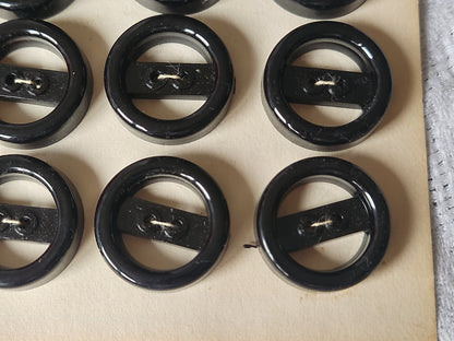 Plaque lot 24  boutons vintage noir ajouré 2,2 cm