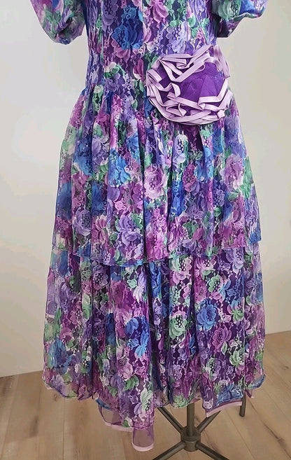 Kitch robe atypique violette vert dentelle jupon T38 Lina Innocenti ref portant