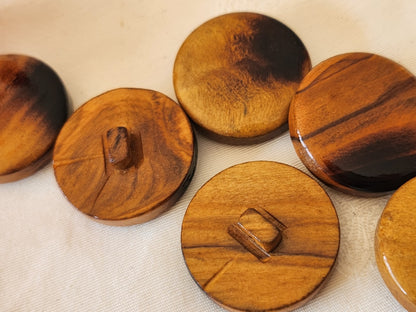 Lot 6 énorme boutons vintage  en bois verni 3,4 cm 34 mm pied ref 354