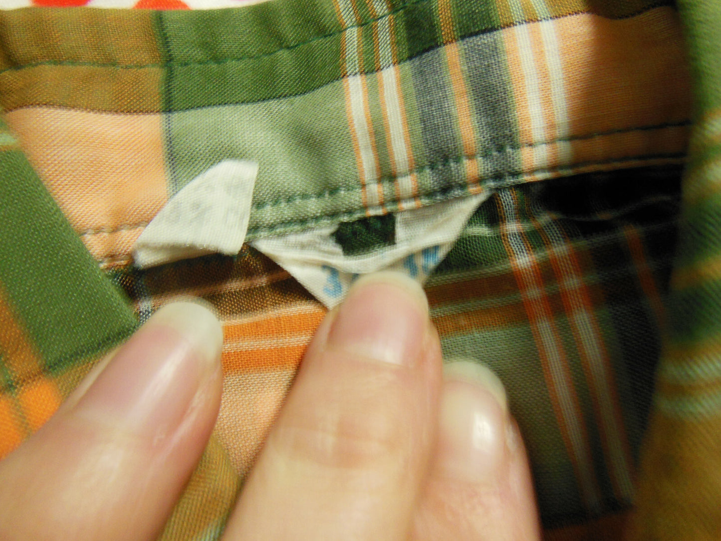 Pur vintage ancienne chemise à carreaux vert orange T38? col  B4