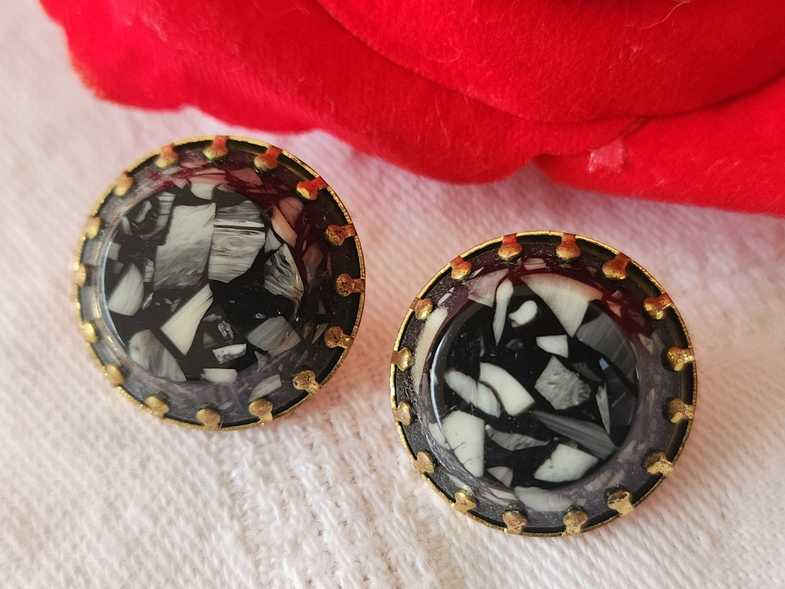 Collection duo boutons anciens effet mosaïque gris métal 1,8 cm bleu 18 mm  G12P