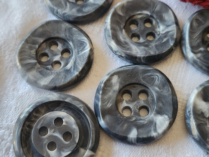 Lot 7 boutons vintage énorme gris chiné 3,4 cm hyper leger trous ref 3392