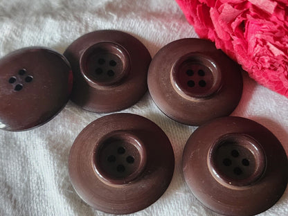 Lot 5 boutons vintage marron mat trous 2,7 cm ref 1978