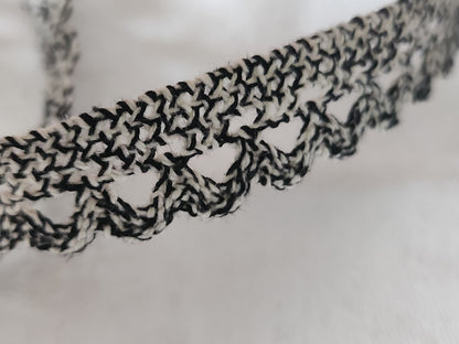 Dentelle vintage blanc noir  coton 3 métres sur 1,4 cm A6