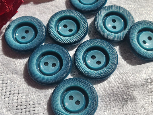 Lot 8 boutons vintage bleu texturé à trous diamètre 2,1 cm ref 5398