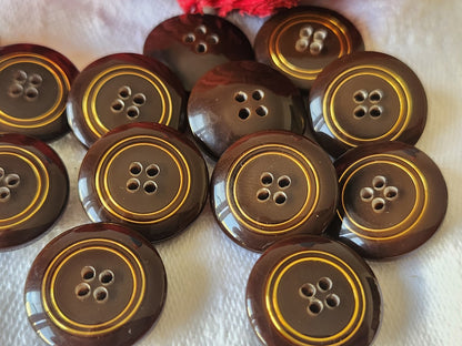 Lot 12 boutons vintage marron inclusion doré trous 1,6 cm jolis ref 5468