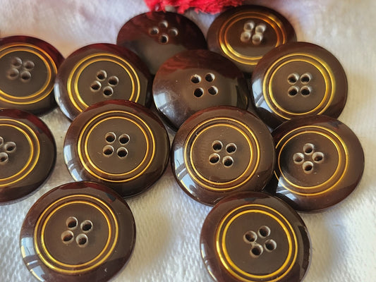 Lot 12 boutons vintage marron inclusion doré trous 1,6 cm jolis ref 5468
