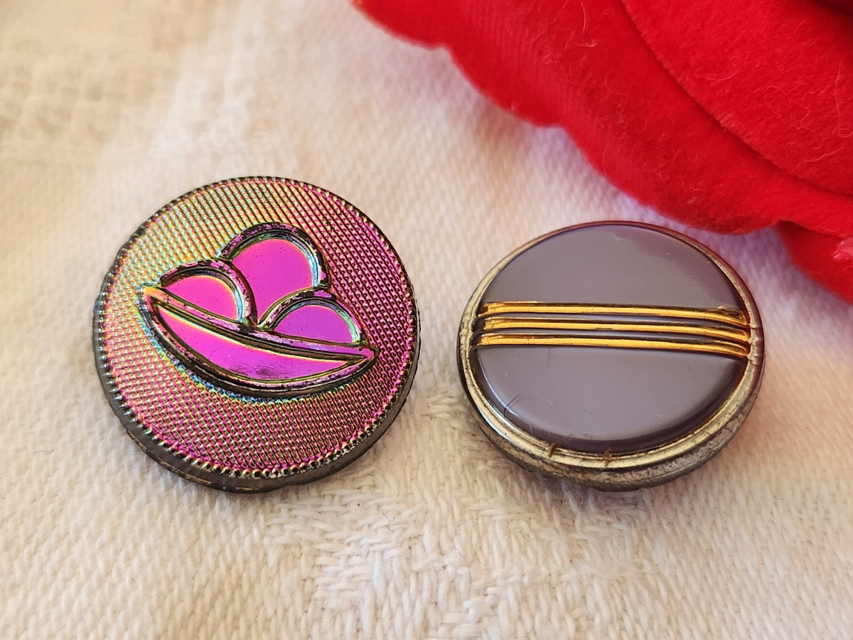 Duo boutons anciens en verre vintage violet   1,7 cm G11D