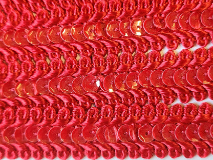 Galon vintage rouge sequin soyeux 2 mètres 40 sur 1,7 cm A2