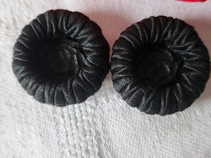 Duo boutons vintage en  passementerie noir vintage résine 2,5  cm D6J
