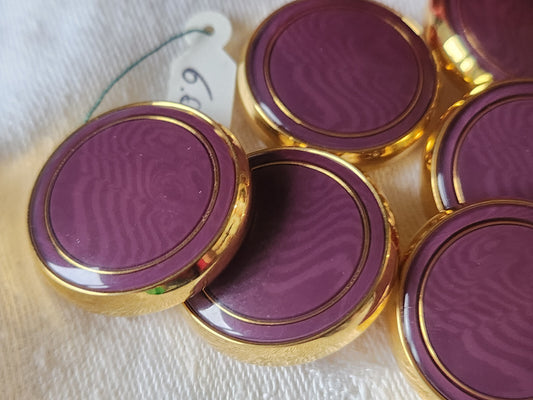 Lot 6 gros boutons vintage  métal violet doré lourd 2,7 cm ref 1033