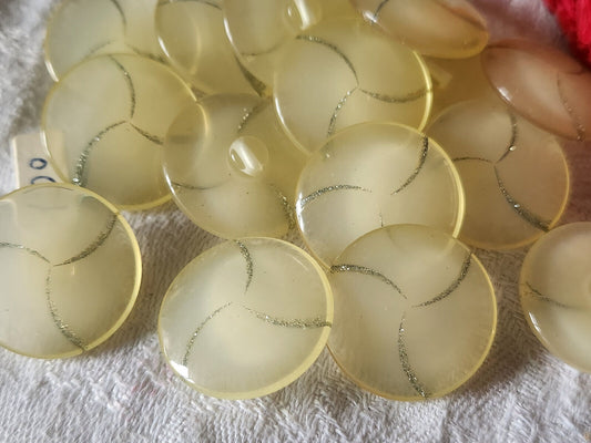 Lot 6 jolis boutons vintage veine argenté paillette pied  2 cm ref 4817