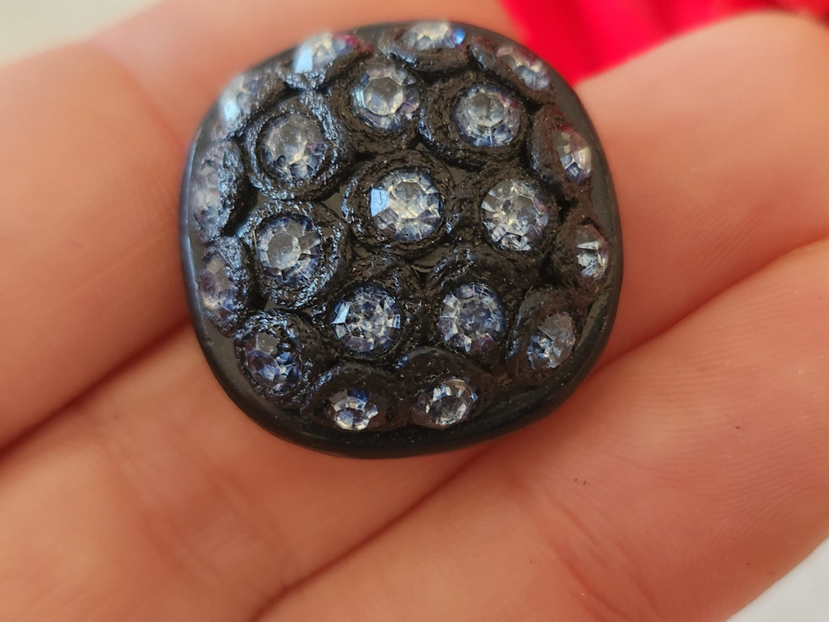 Bouton vintage parurier collection résine strass bleu bijoux  2,5 cm ref 6669