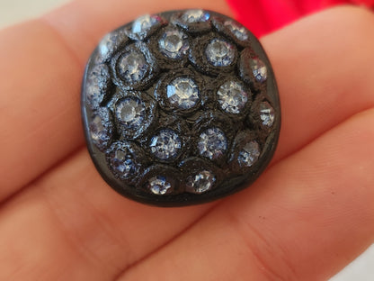 Bouton vintage parurier collection résine strass bleu bijoux  2,5 cm ref 6669