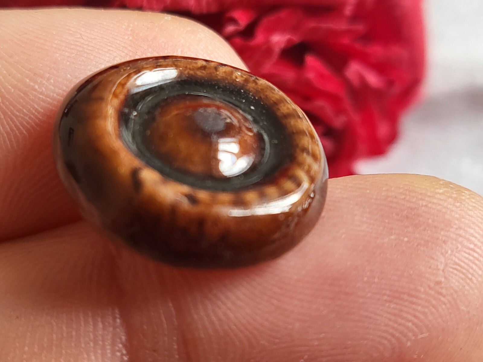 Bouton ancien en céramique marron pied métal 1,9 cm cm D15B