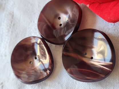 Lot 3 gros boutons vintage marron lumineux incurvé 3,4 cm ref 2832