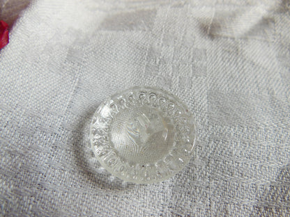 Gros bouton ancien en verre transparent fleur   à pied 2,2 cm D14C