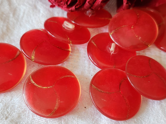 Lot 6 boutons vintage rouge  liseré paillette pied 2,4 cm ref 3363