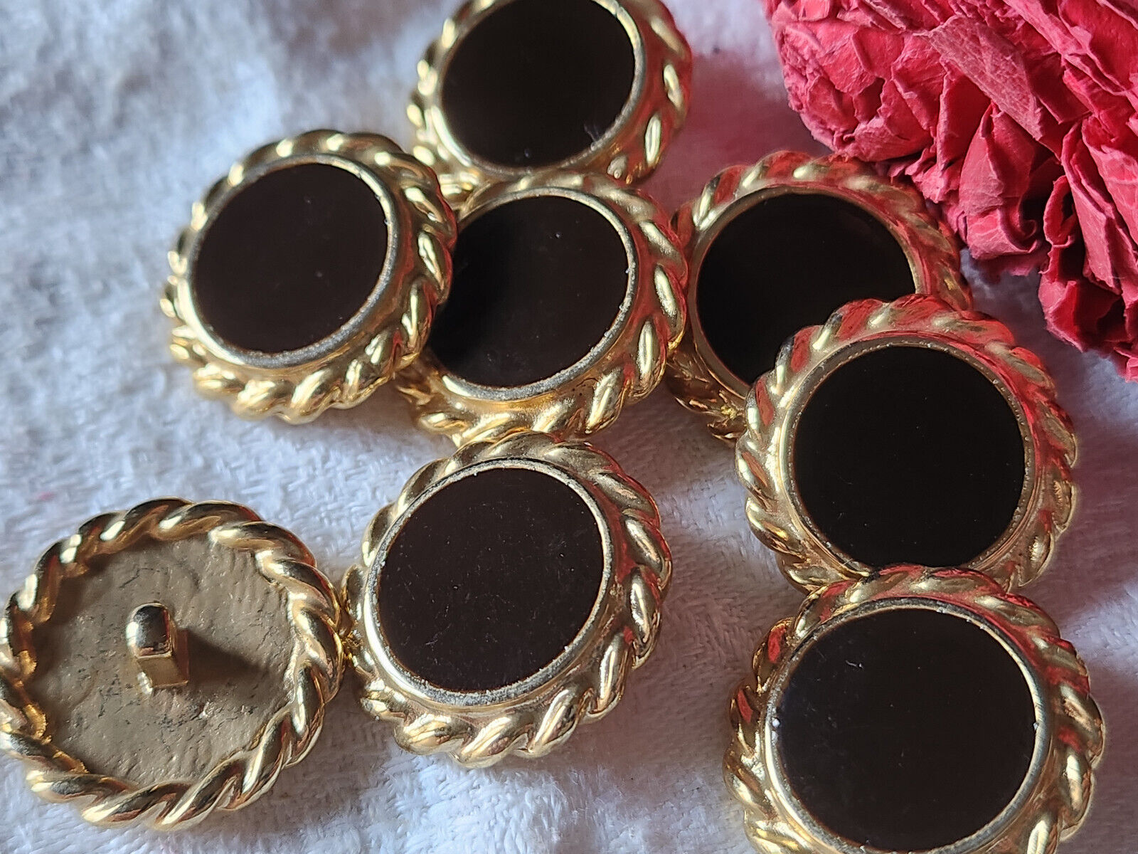 Lot 6 gros boutons vintage marron doré lourd pied 2,3 cm ref 416
