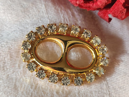 Gros bouton vintage métal masque strass ovale 3,2 cm bijoux ref 2866