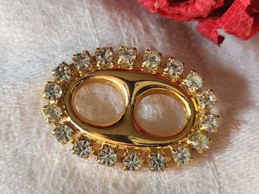 Gros bouton vintage métal masque strass ovale 3,2 cm bijoux ref 2866
