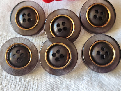 Lot 6 gros boutons vintage gris transparent à pied doré 2,5 cm ref 4981