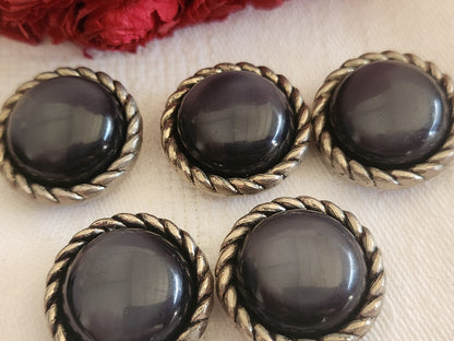Lot 5 jolis boutons vintage dome gris lumineux pied 2,2 cm ref 677
