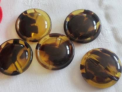 Lot 5 gros boutons vintage marron jaune transparent 2,9 cm ref 6233