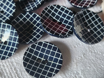 Lot 6 jolis  boutons vintage bleu strié blanc pied 2,1 cm ref 2245