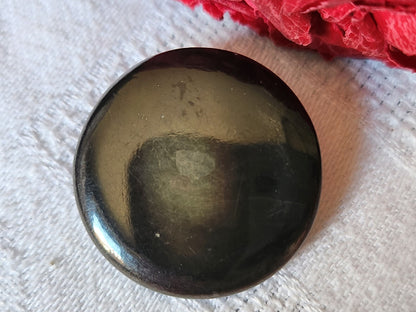 Gros bouton ancien en nacre noir/gris à pied métal 2,6 cm D13K