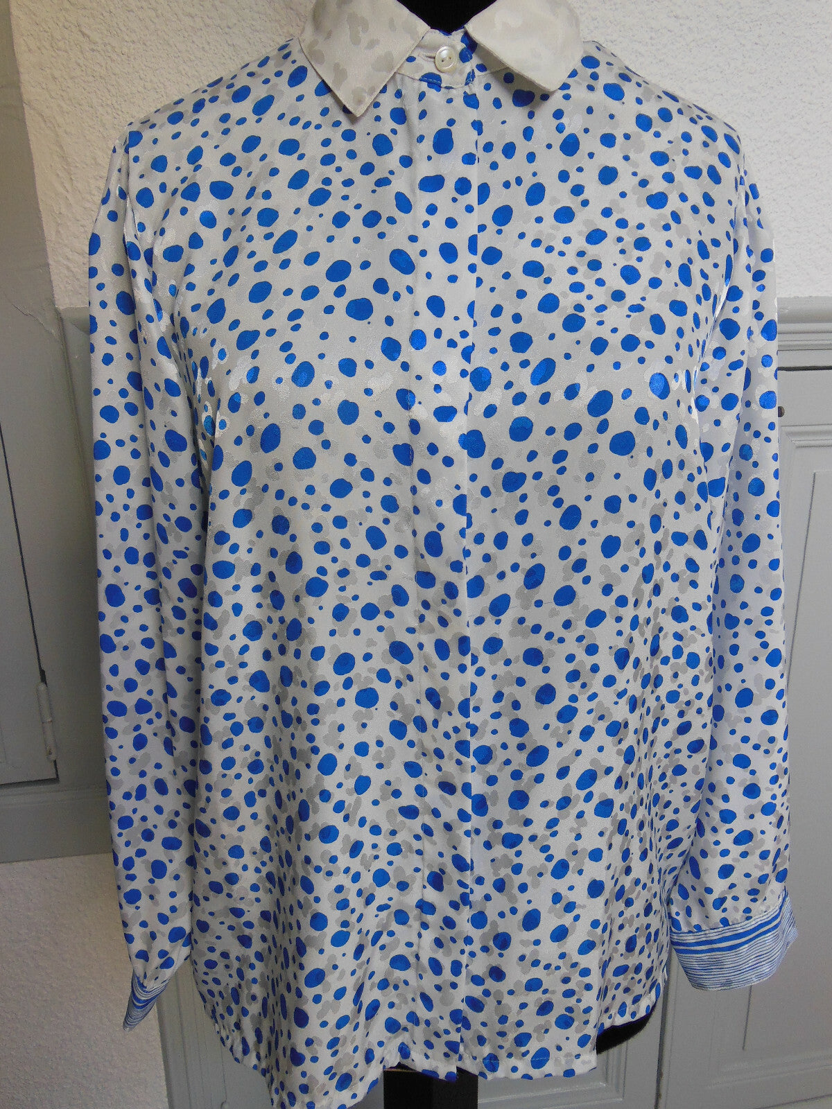 Pur vintage Louis Feraud chemisier lumineux blanc bleu taille 38?40? B6