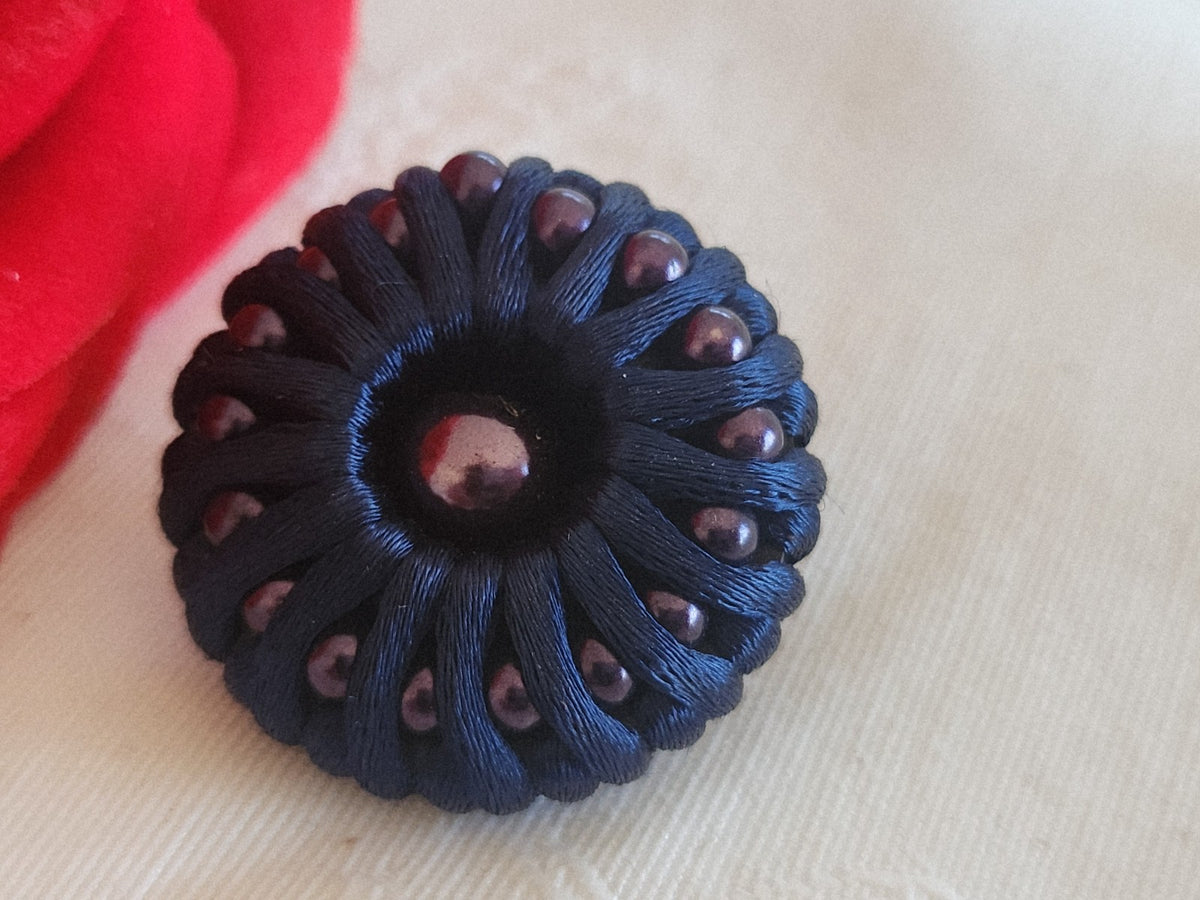 Superbe bouton ancien passementerie perlé bleu 29 mm ou  2,9 cm ref 6286