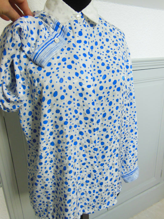 Pur vintage Louis Feraud chemisier lumineux blanc bleu taille 38?40? ref port