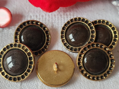 Lot 6 boutons vintage en metal coeur marron joli pied doré 1,8 cm ref 1793
