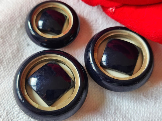 Trio boutons vintage bleu créme  à pied 1,9 et 2,4 cm superbe ref1185