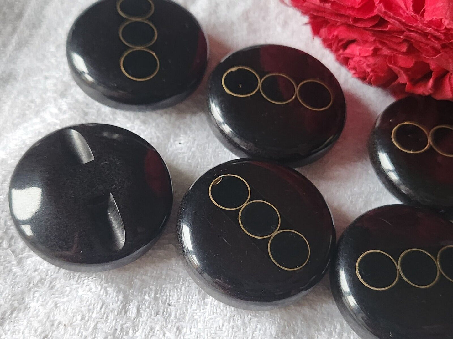 Lot 6 gros boutons vintage marron reflet nacré épais 2,7 cm ref 928