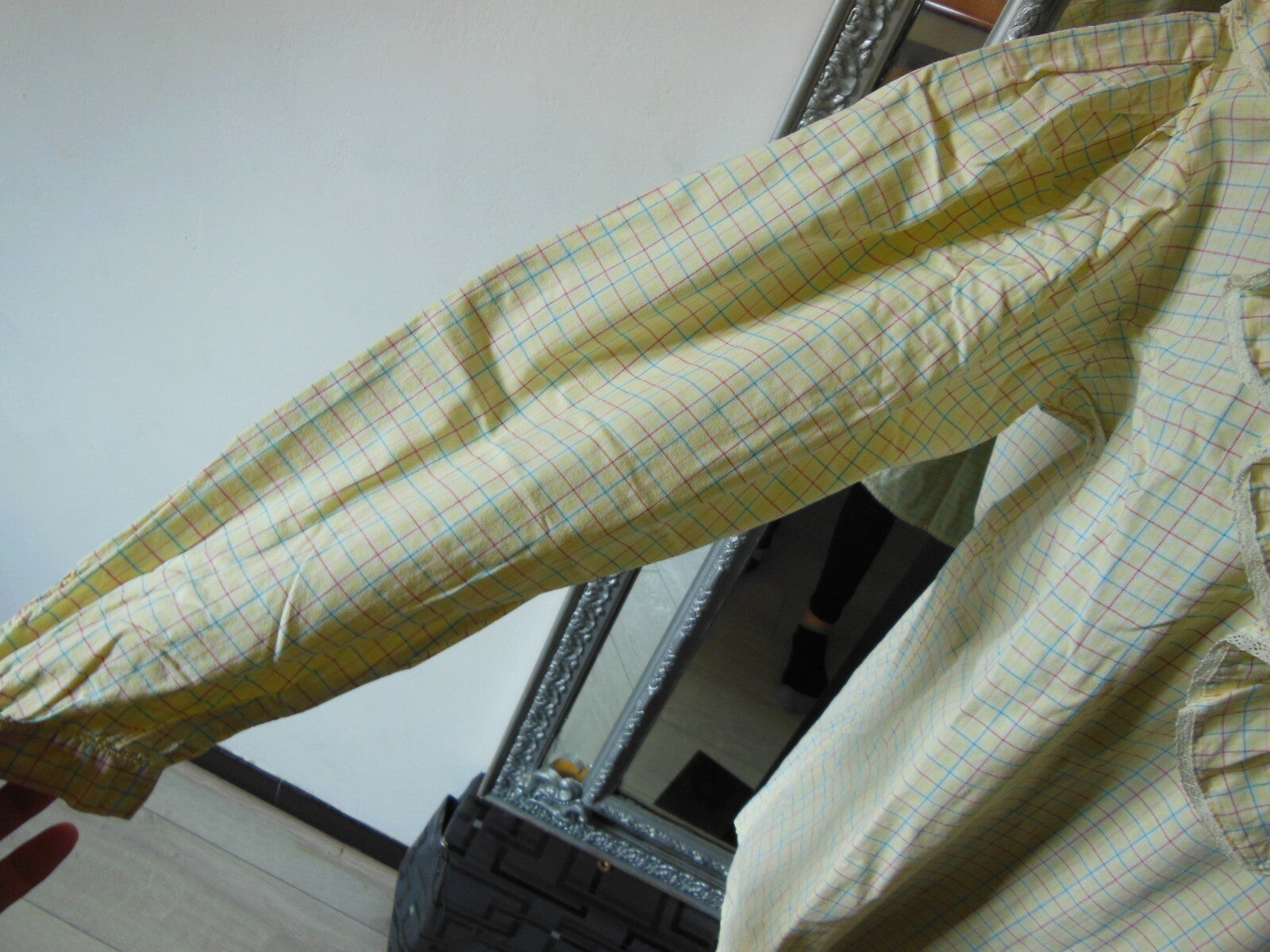 Pur vintage ancienne blouse haut manche longue jaune carreaux 42/44?   B5