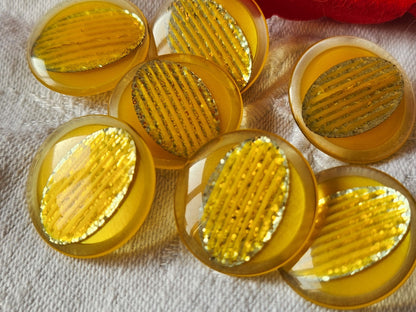 Lot 6 boutons vintage jaune paillette à pied 2,2 cm superbe ref 1184