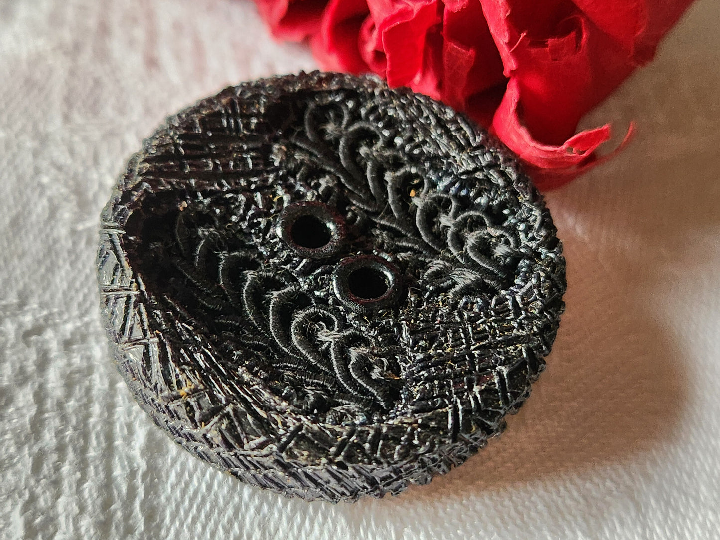 collection gros bouton ancien vintage resine noir passementerie 3,5 cm ref 2989