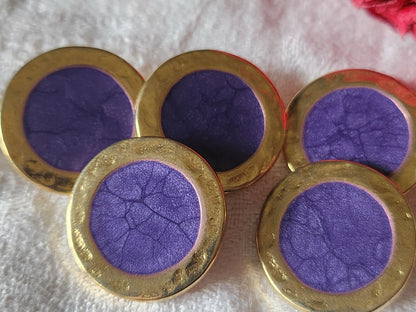 Lot 5 gros boutons vintage métal violet nacré superbe 2,5 cm doré pied ref 4943