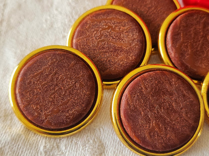 lot 6 gros boutons vintage collection  métal rouge marron 3 cm lourd ref 3952 **
